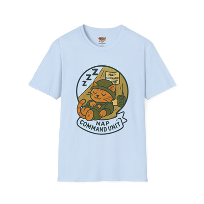 Nap Command Unit T-Shirt — Cute Sleeping Cat Military Patch Tee