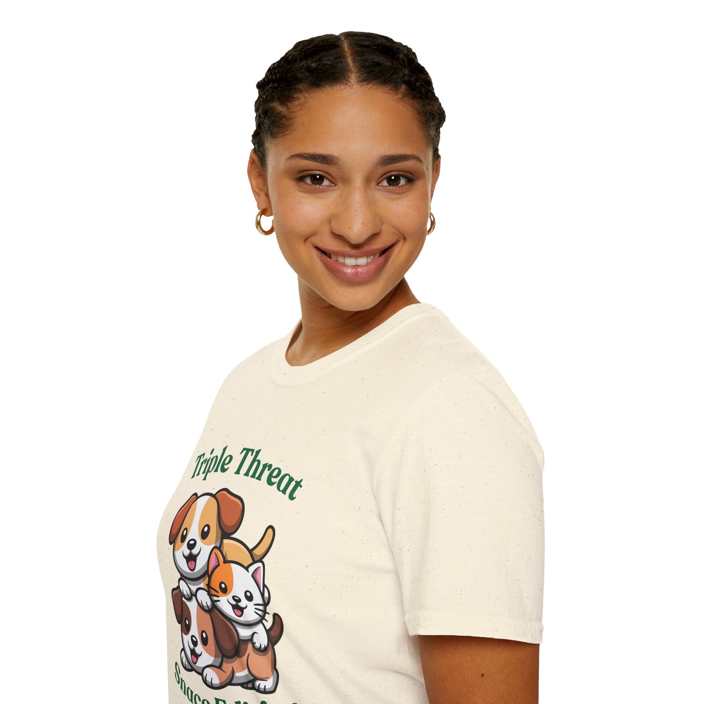 Triple Threat Snacc Edition T-Shirt – Cute Puppy & Kitten Stack Graphic Shirt
