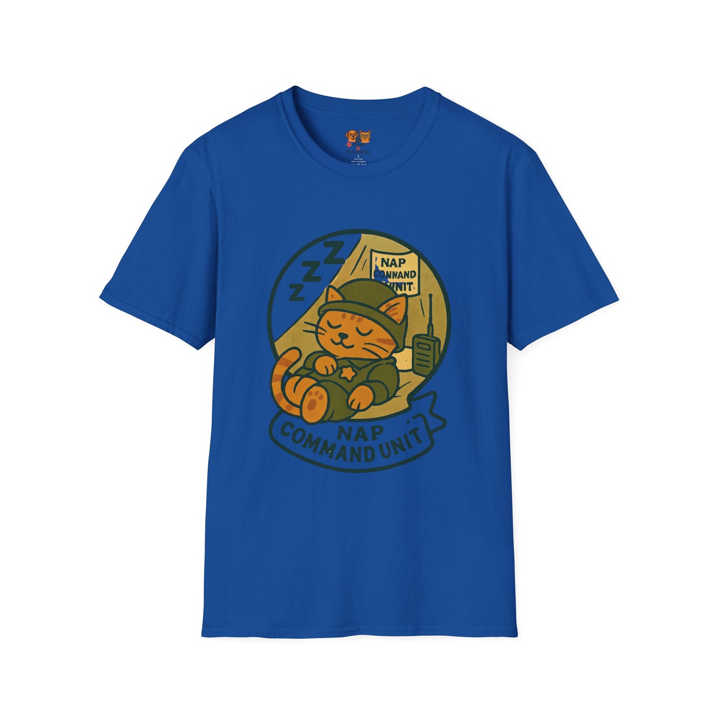 Nap Command Unit T-Shirt — Cute Sleeping Cat Military Patch Tee