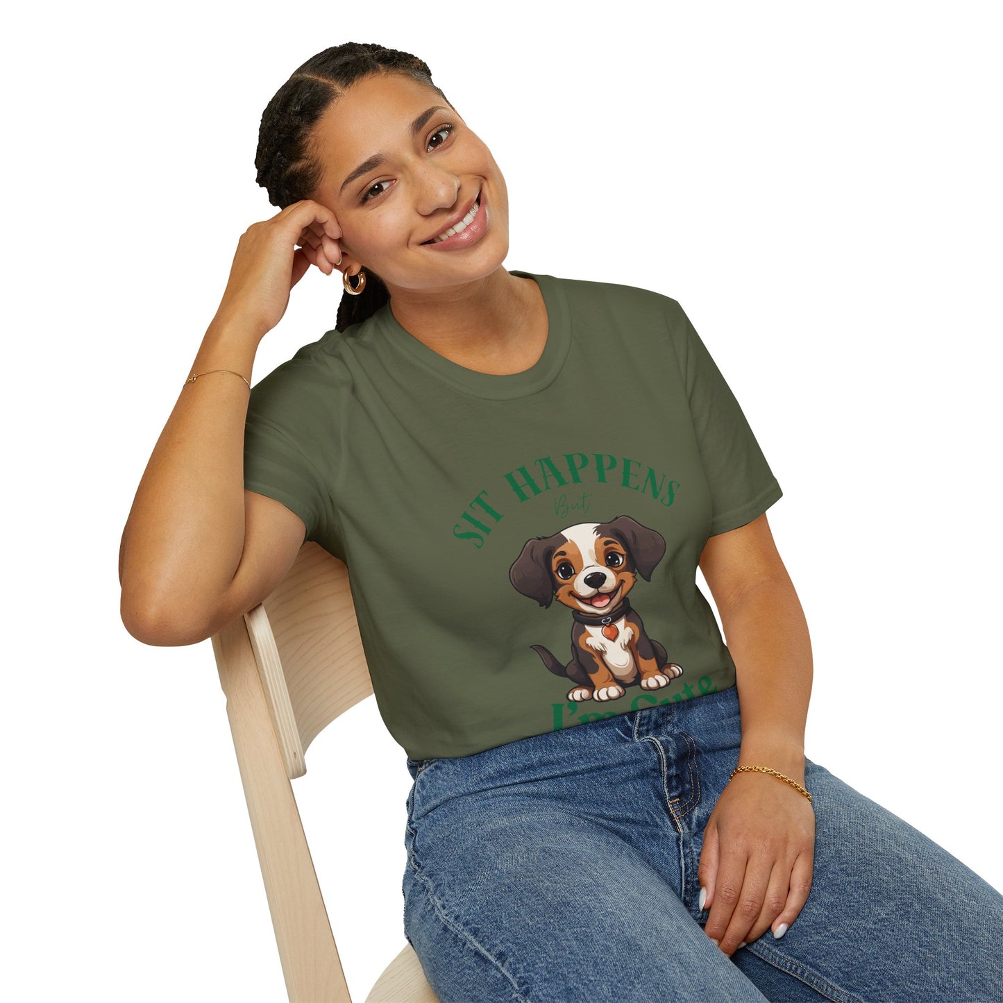 “Shit Happens I’m Cute” Puppy Graphic T-Shirt