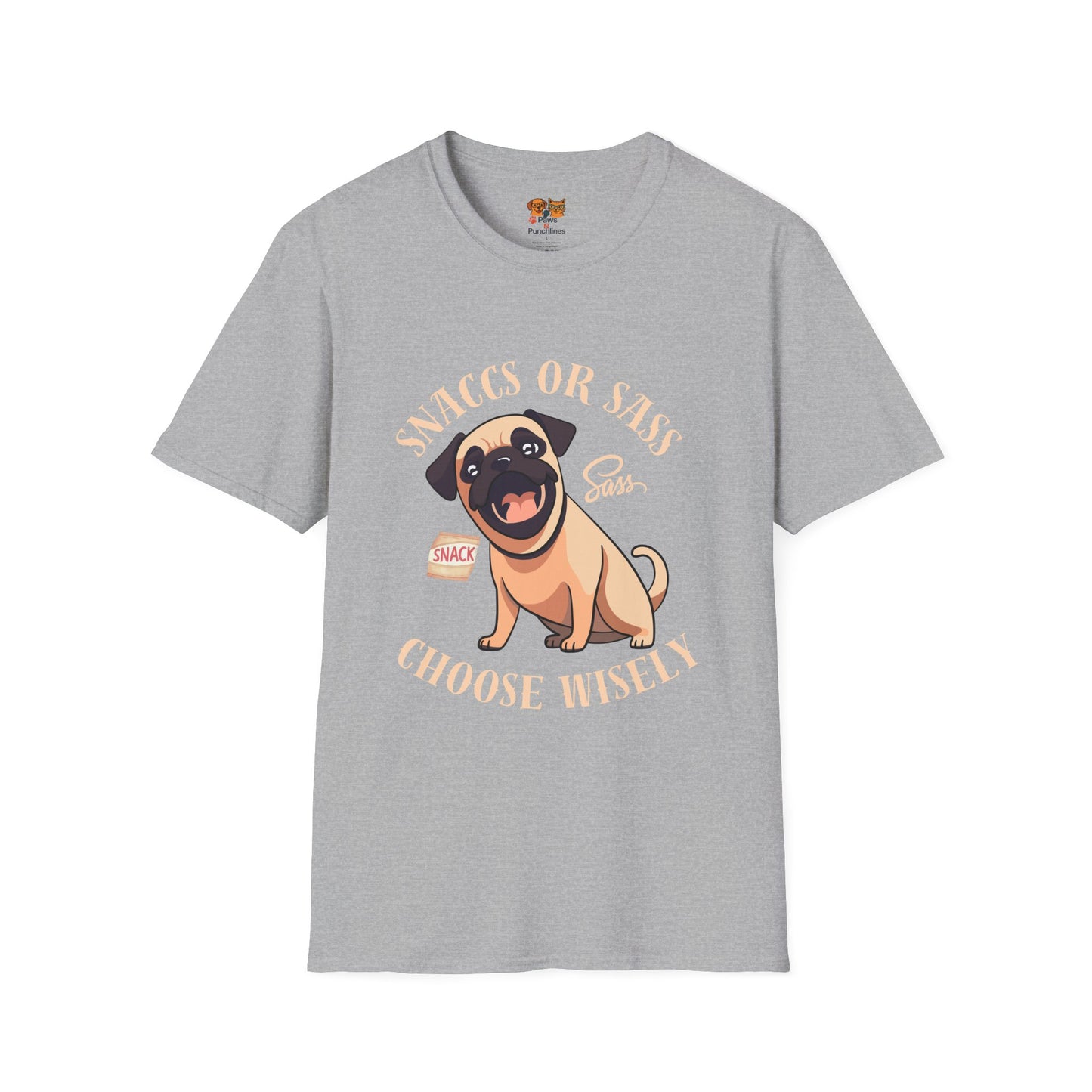 Snaccs Or Sass Pug  T-Shirt