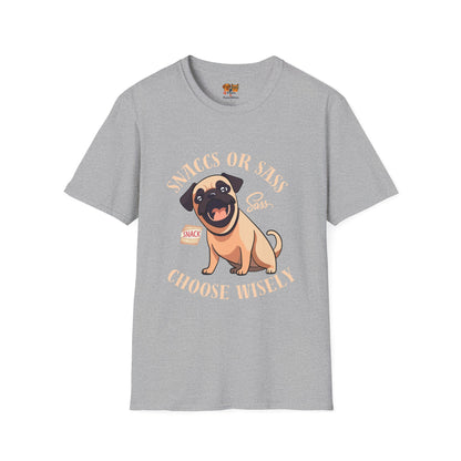 Snaccs Or Sass Pug  T-Shirt