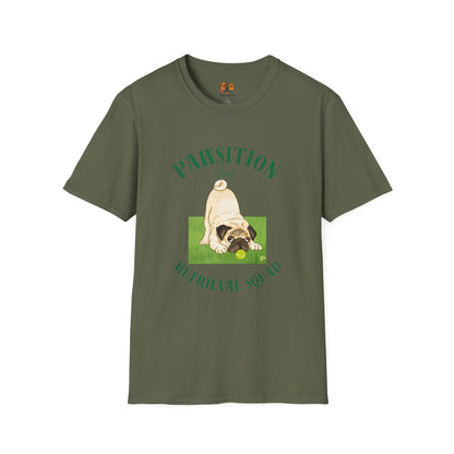 Pawsition Retrieval Squad T-Shirt — Cute Pug Dog Graphic Tee