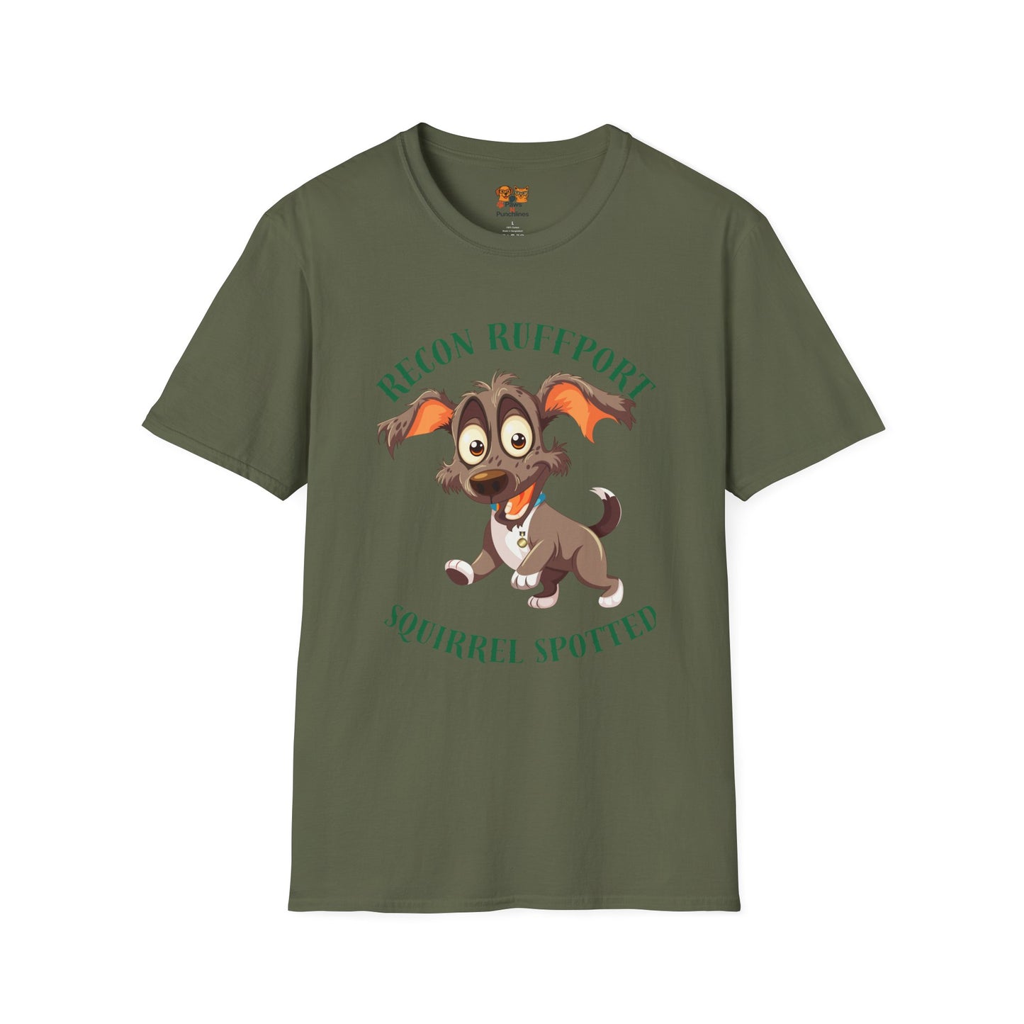 T-Shirt — "Recon Ruffport: Squirrel Spotted" Cute Cartoon Dog Tee