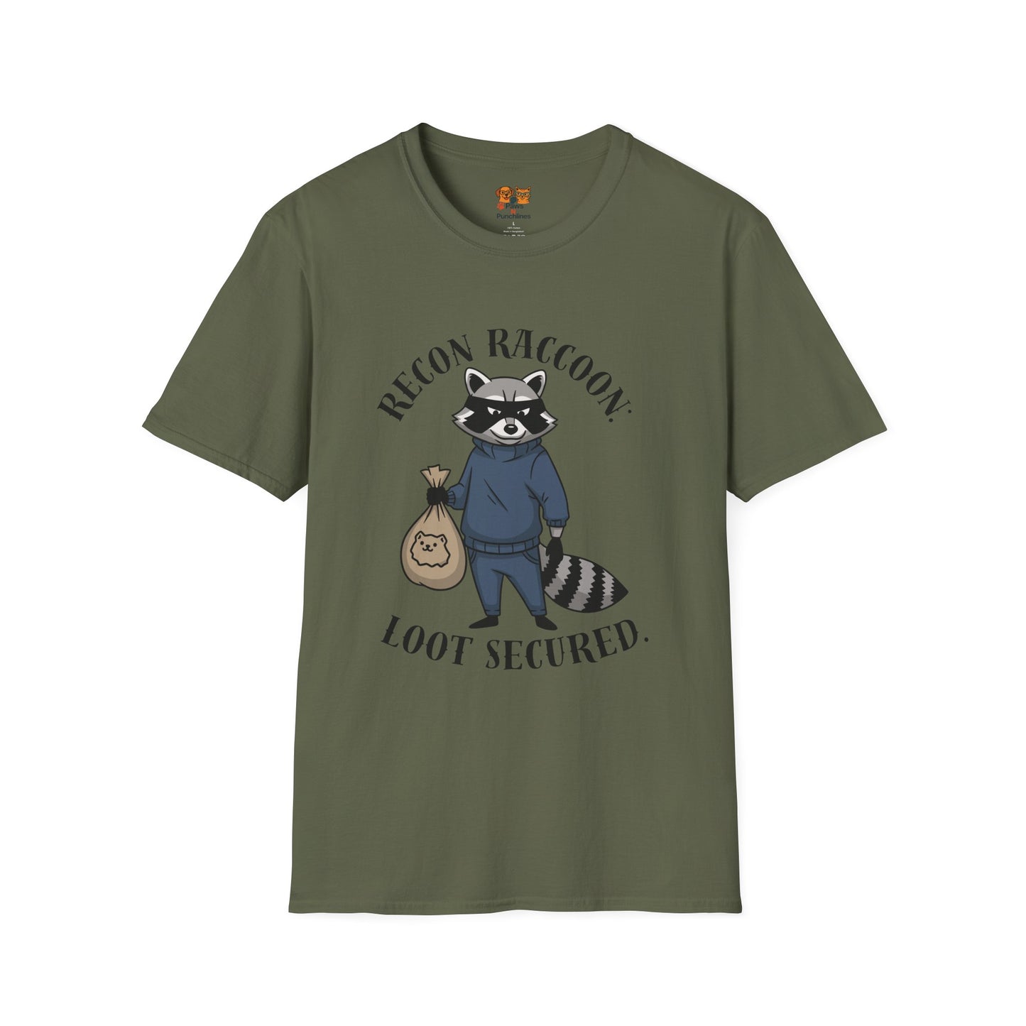 Recon Raccoon T-Shirt — "Loot Secured" Cute Thief Raccoon Graphic Tee
