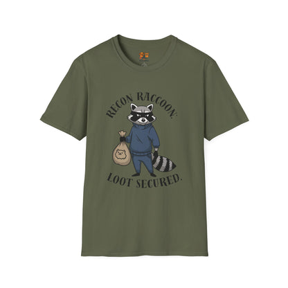 Recon Raccoon T-Shirt — "Loot Secured" Cute Thief Raccoon Graphic Tee