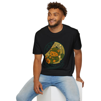 Nap Command Unit T-Shirt — Cute Sleeping Cat Military Patch Tee
