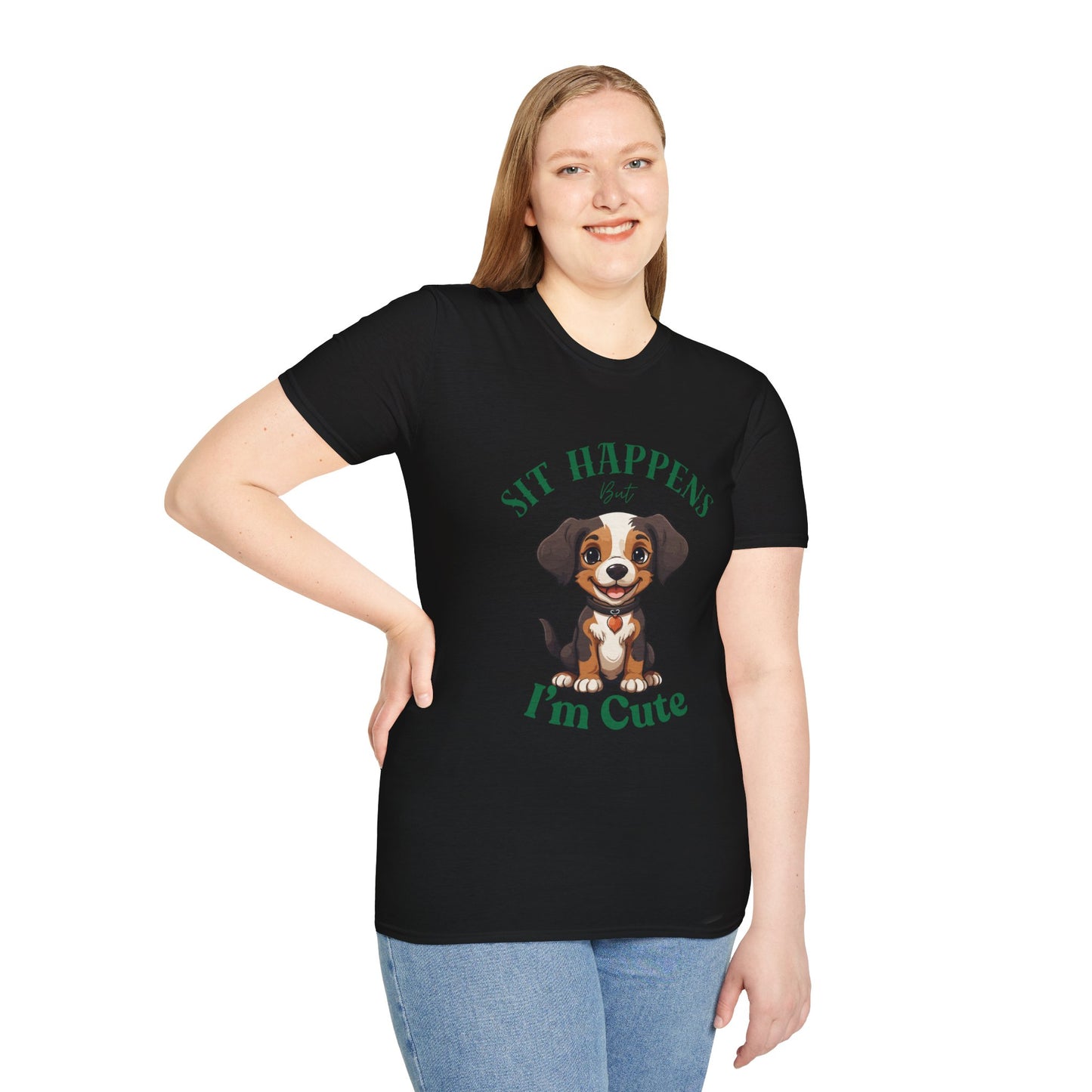 “Shit Happens I’m Cute” Puppy Graphic T-Shirt