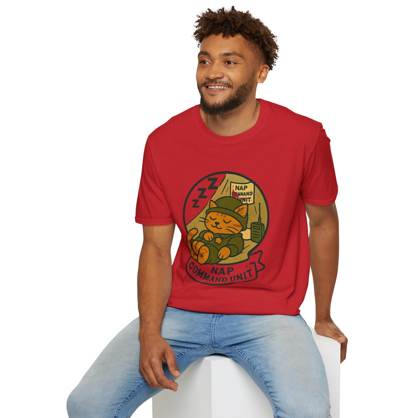 Nap Command Unit T-Shirt — Cute Sleeping Cat Military Patch Tee