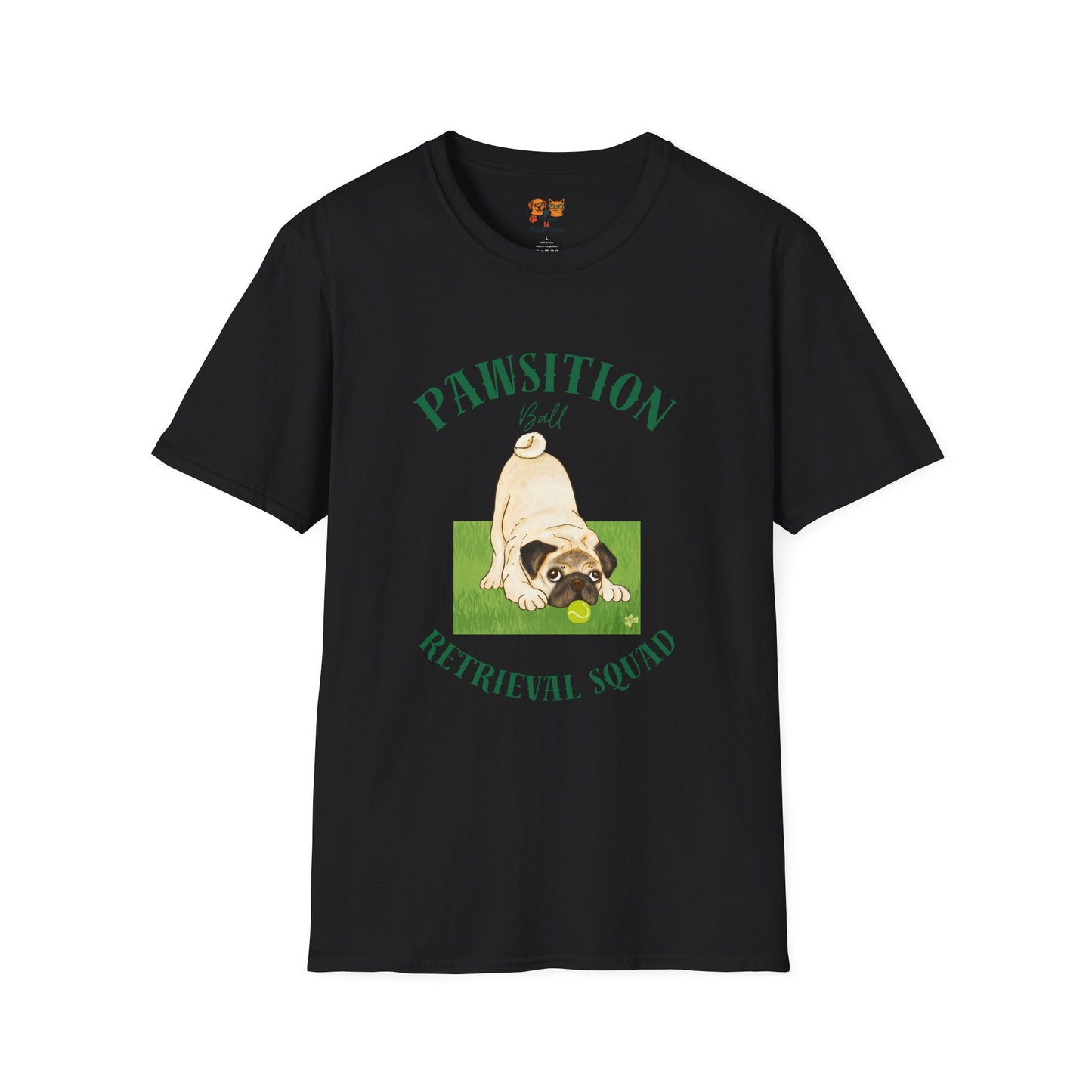Pawsition Retrieval Squad T-Shirt — Cute Pug Dog Graphic Tee
