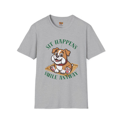“Sit Happens, Smile Anyway” — Funny Bulldog Graphic Tee