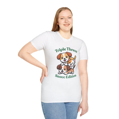 Triple Threat Snacc Edition T-Shirt – Cute Puppy & Kitten Stack Graphic Shirt