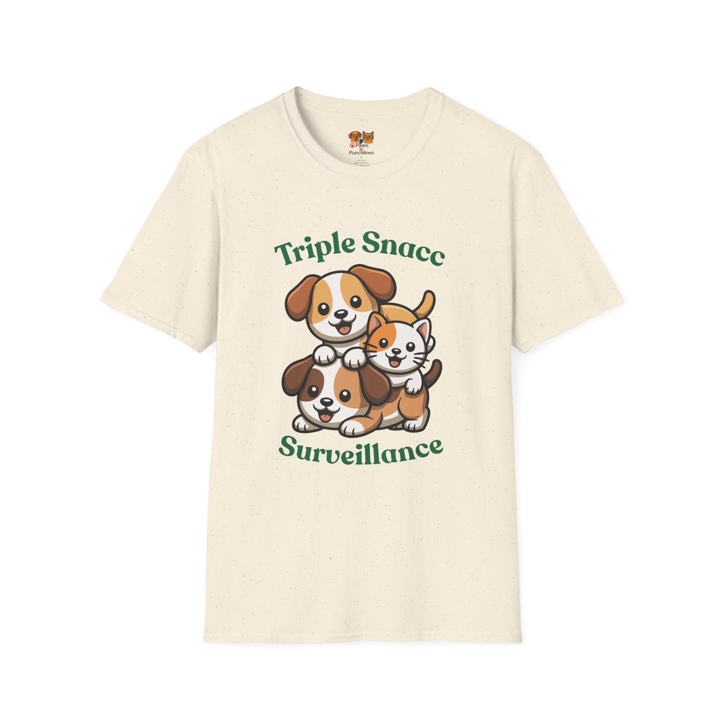 Triple Snacc Surveillance T-Shirt — Cute Stacked Puppies Graphic Tee