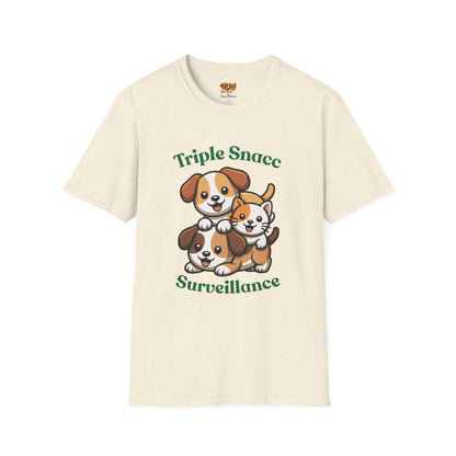 Triple Snacc Surveillance T-Shirt — Cute Stacked Puppies Graphic Tee