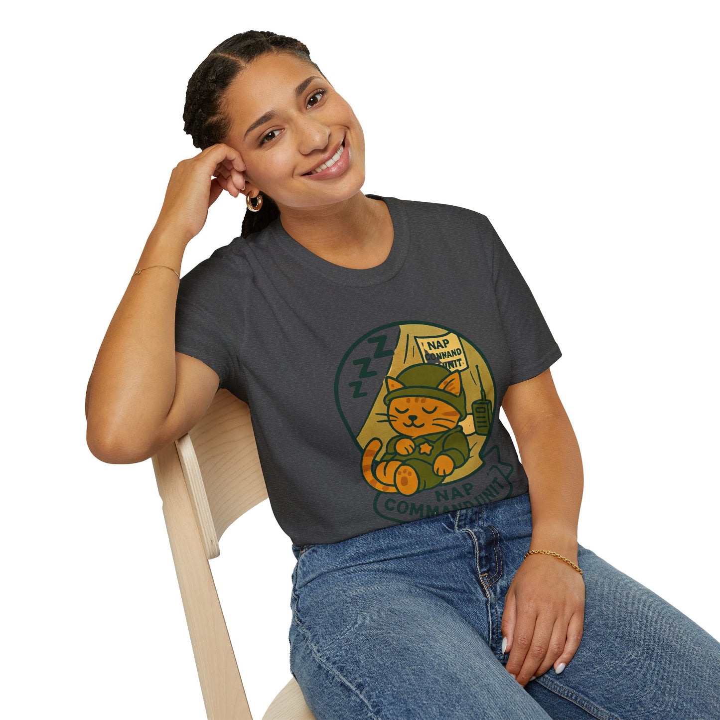 Nap Command Unit T-Shirt — Cute Sleeping Cat Military Patch Tee