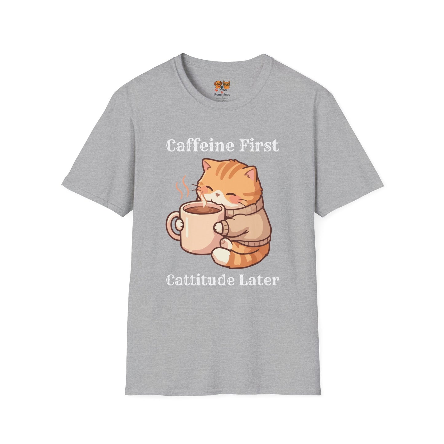 Caffeine First Cattitude Later, Cat Coffee T-Shirt