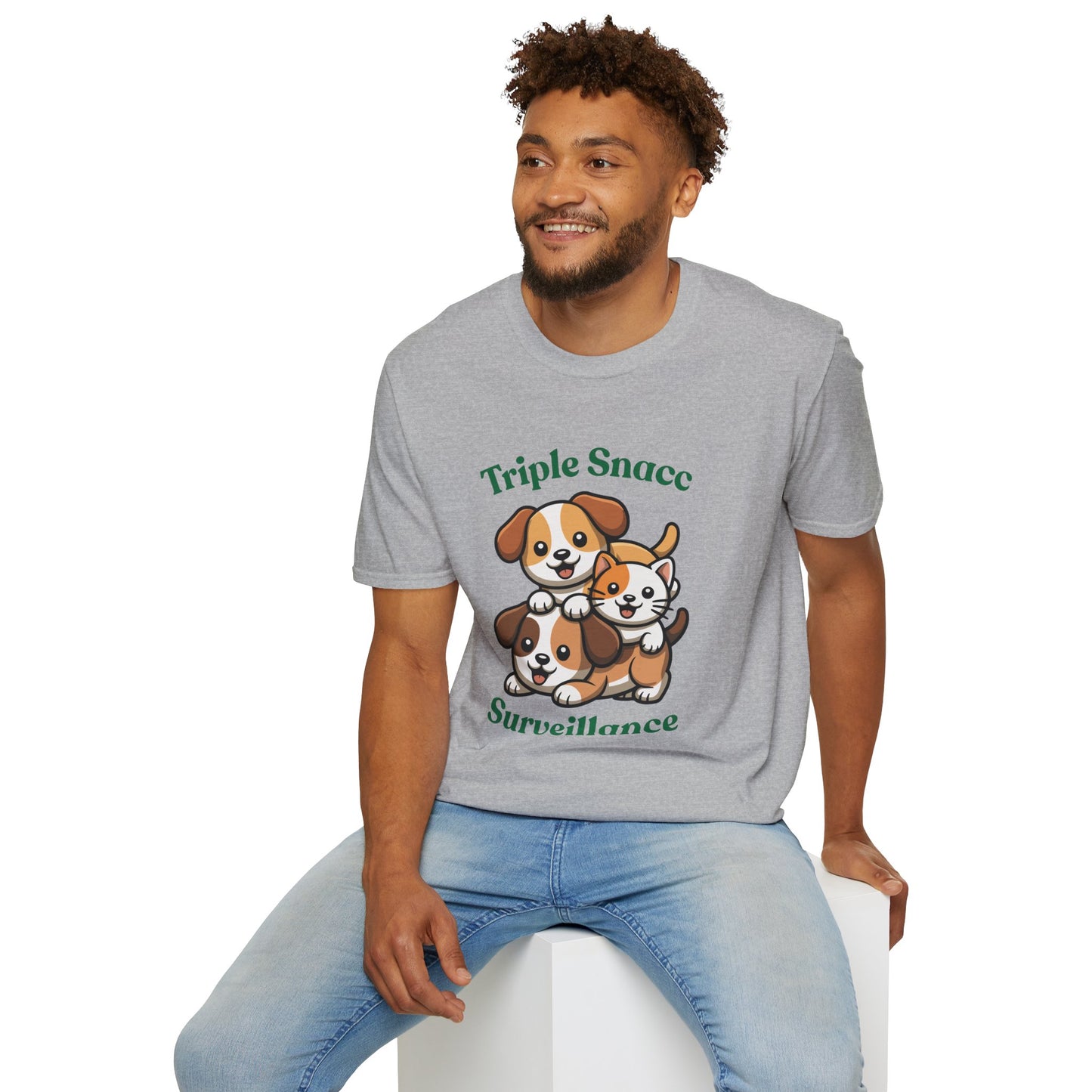 Triple Snacc Surveillance T-Shirt — Cute Stacked Puppies Graphic Tee