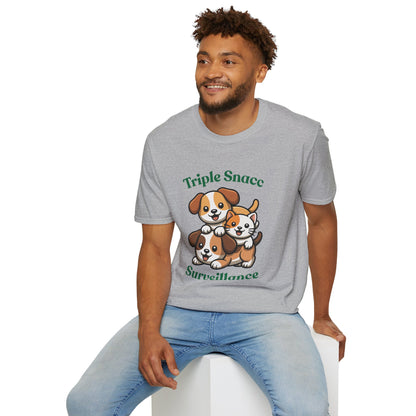 Triple Snacc Surveillance T-Shirt — Cute Stacked Puppies Graphic Tee