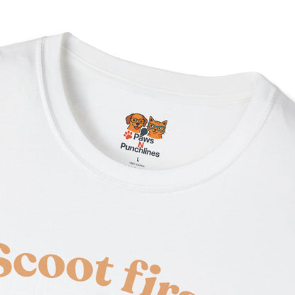 Scoot First Pug T-Shirt — "Scoot first. Questions later." Cute Scooter Dog Tee