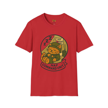 Nap Command Unit T-Shirt — Cute Sleeping Cat Military Patch Tee
