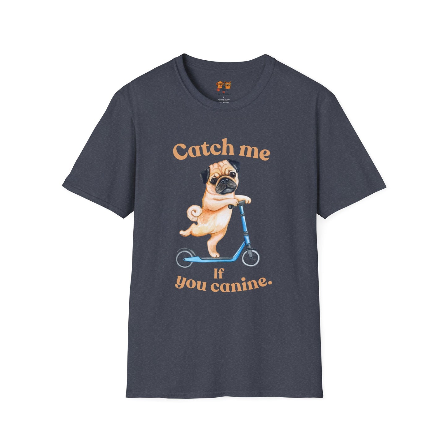 Pug on Scooter T-Shirt — "Catch Me If You Canine" Cute Dog Graphic Tee