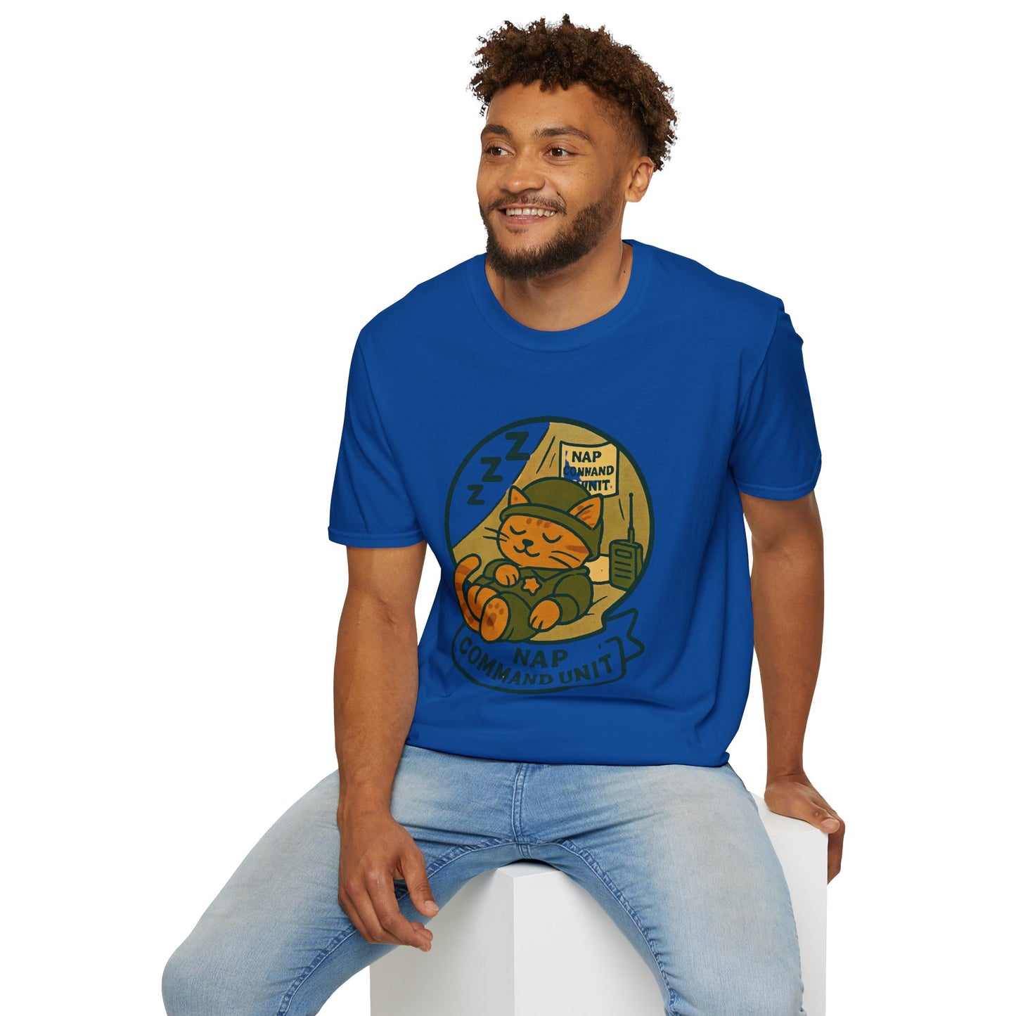 Nap Command Unit T-Shirt — Cute Sleeping Cat Military Patch Tee