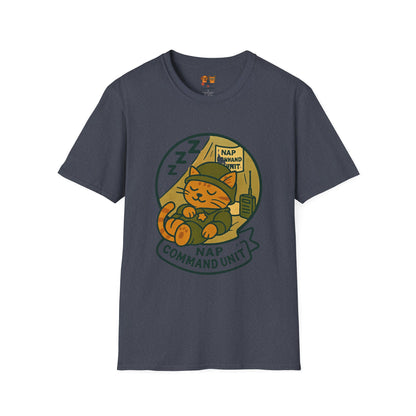 Nap Command Unit T-Shirt — Cute Sleeping Cat Military Patch Tee