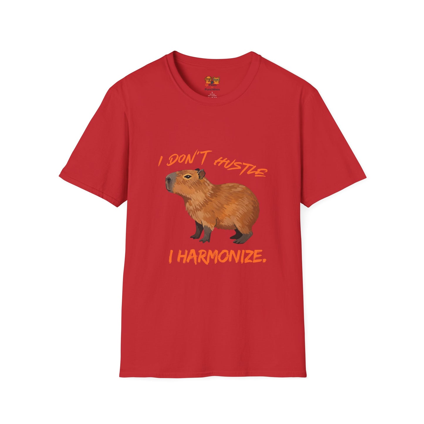 Capybara T-Shirt — "I Don't Hustle, I Harmonize" Cute Animal Graphic Tee