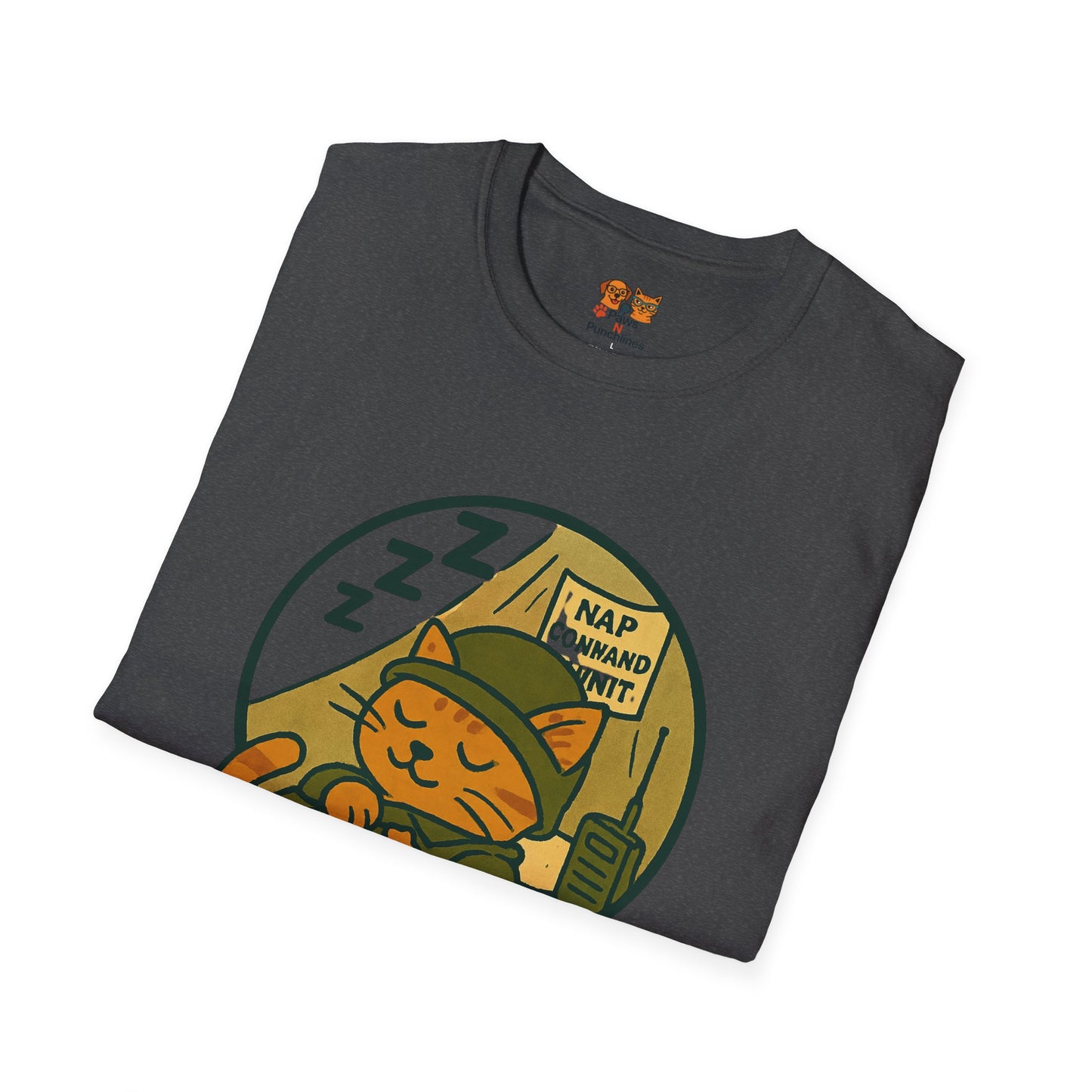 Nap Command Unit T-Shirt — Cute Sleeping Cat Military Patch Tee
