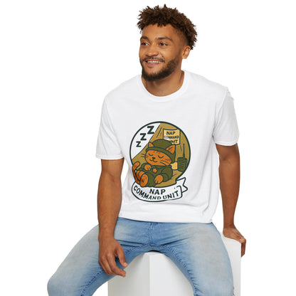 Nap Command Unit T-Shirt — Cute Sleeping Cat Military Patch Tee