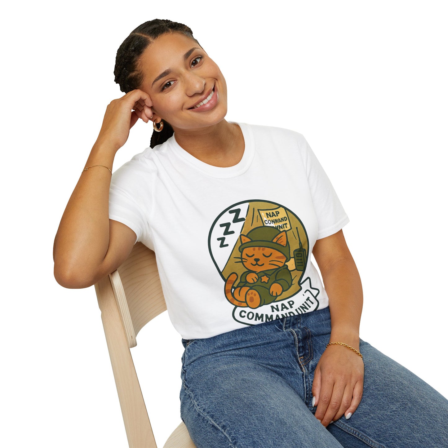 Nap Command Unit T-Shirt — Cute Sleeping Cat Military Patch Tee