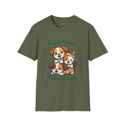 Triple Snacc Surveillance T-Shirt — Cute Stacked Puppies Graphic Tee