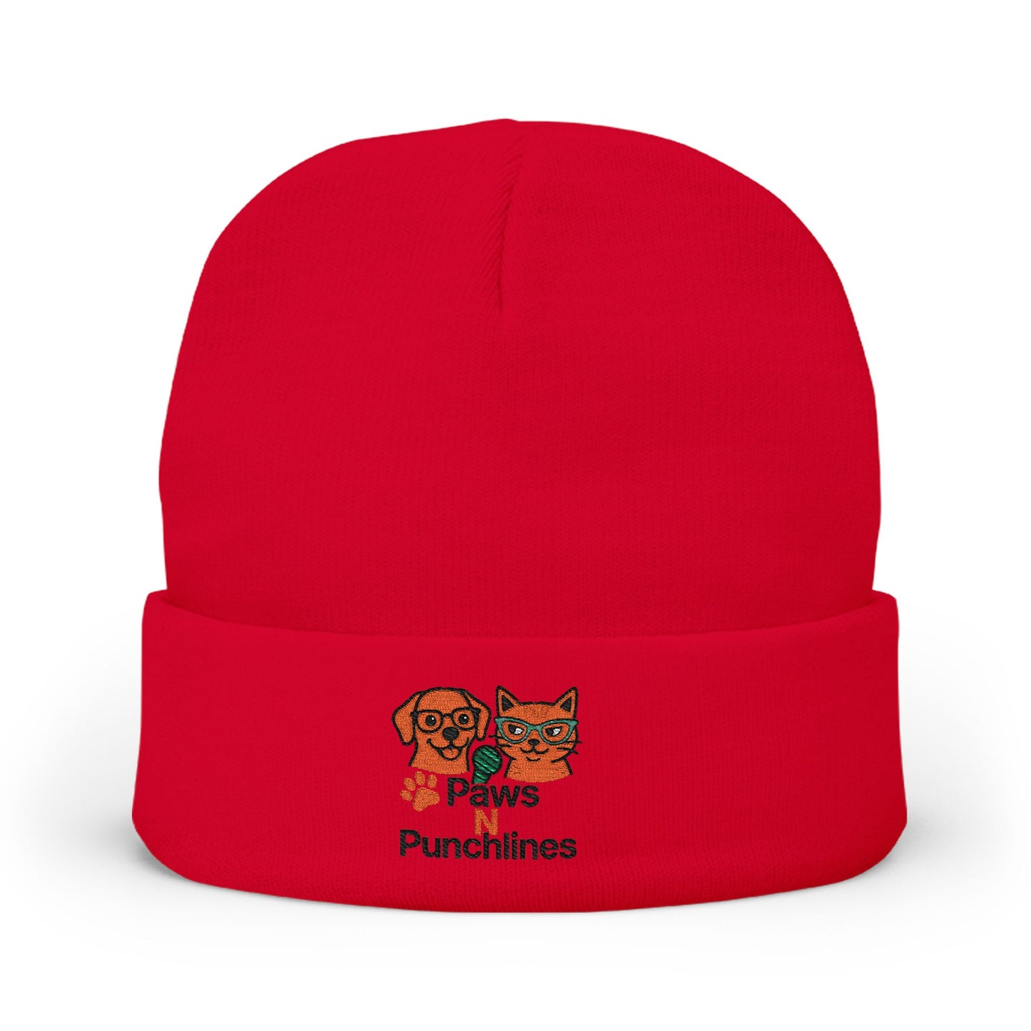 Paws & Punchlines Embroidered Knit Beanie — Cute Dog & Cat Winter Hat