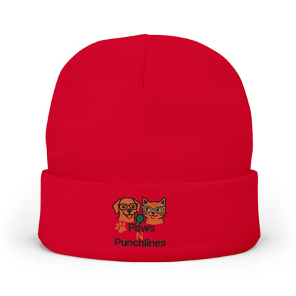 Paws & Punchlines Embroidered Knit Beanie — Cute Dog & Cat Winter Hat