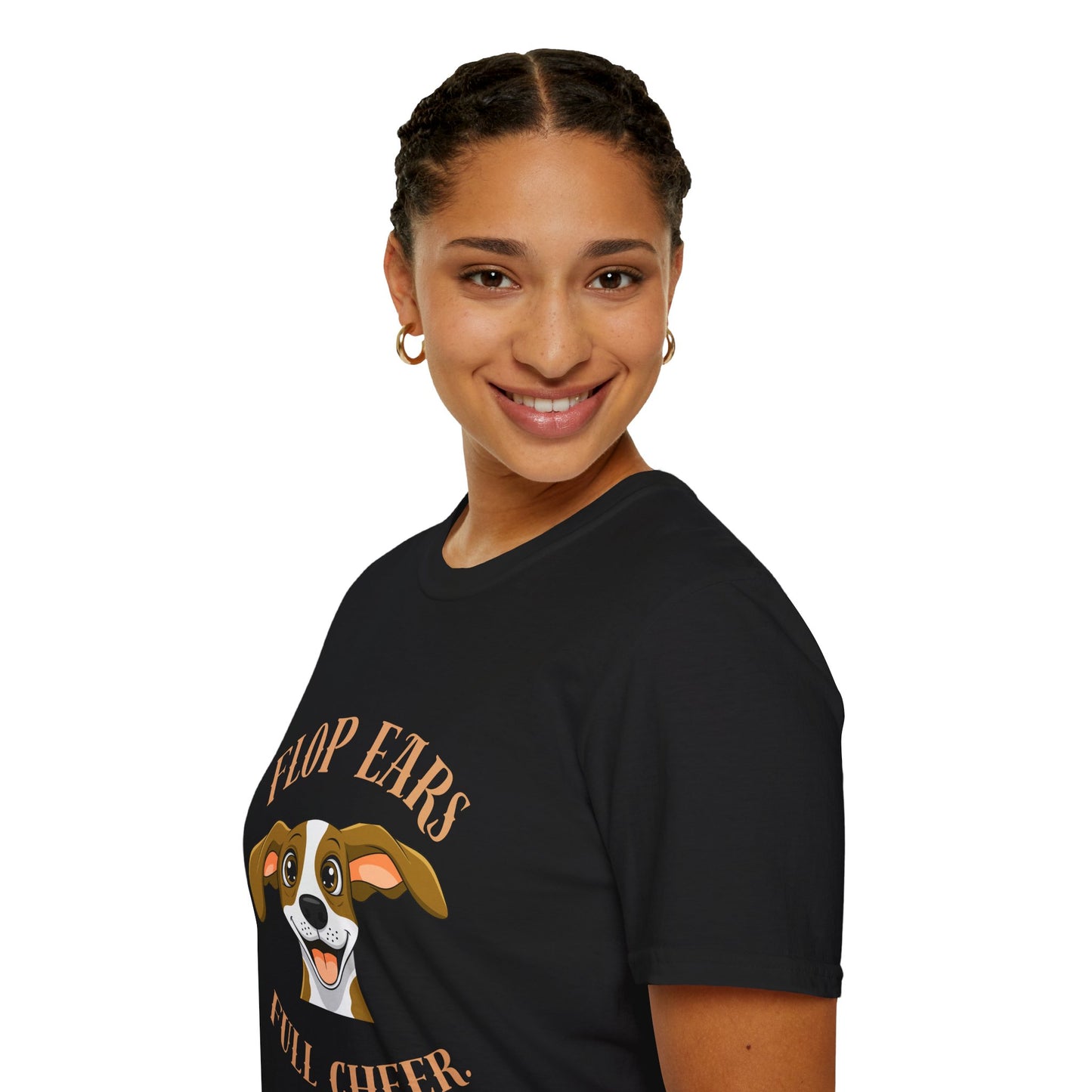 Flop Ears Full Cheer Dog T-Shirt — Cute Happy Pup Graphic Tee