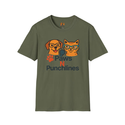 Paws N Punchlines T‑Shirt — Funny Dog & Cat Podcast Tee