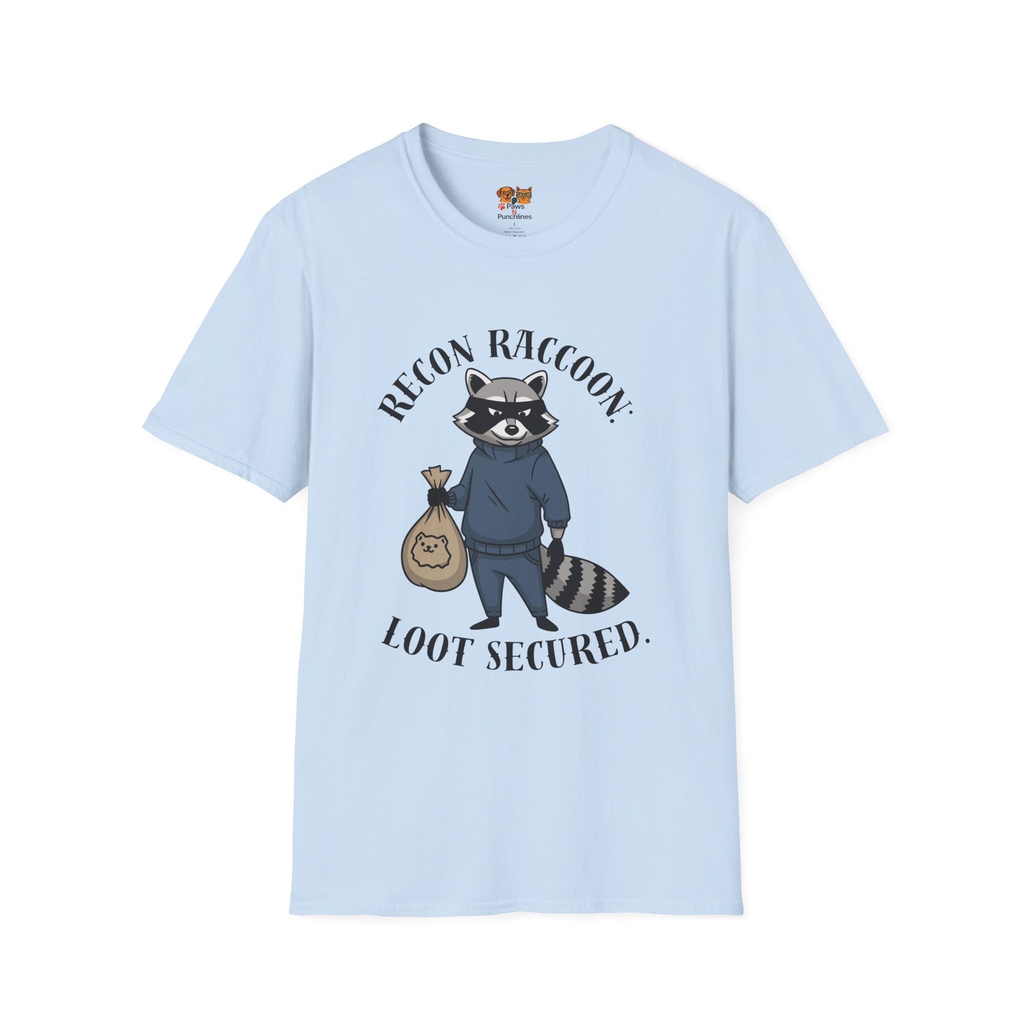Recon Raccoon T-Shirt — "Loot Secured" Cute Thief Raccoon Graphic Tee