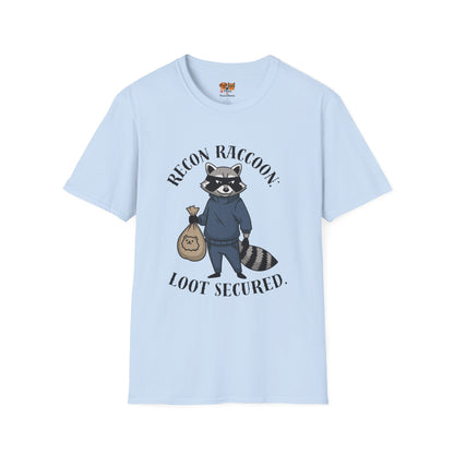 Recon Raccoon T-Shirt — "Loot Secured" Cute Thief Raccoon Graphic Tee