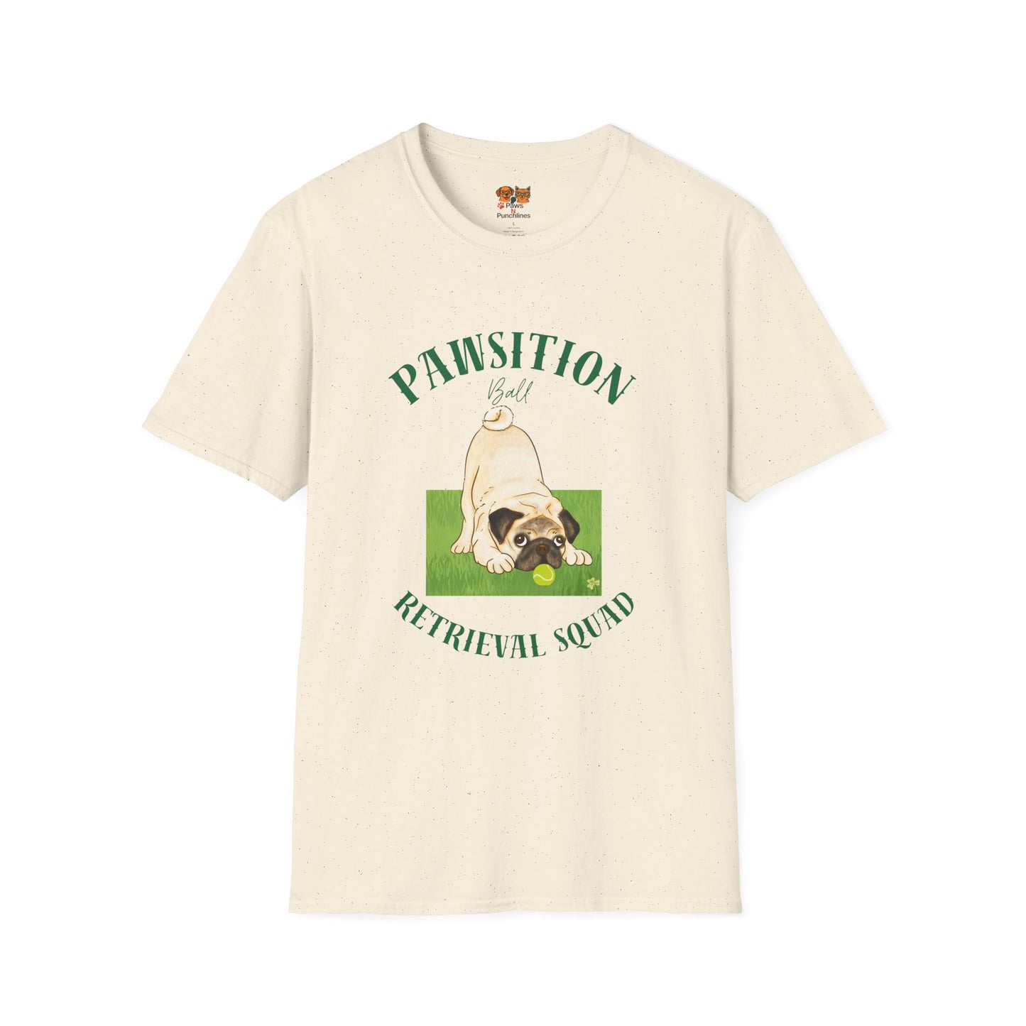 Pawsition Retrieval Squad T-Shirt — Cute Pug Dog Graphic Tee