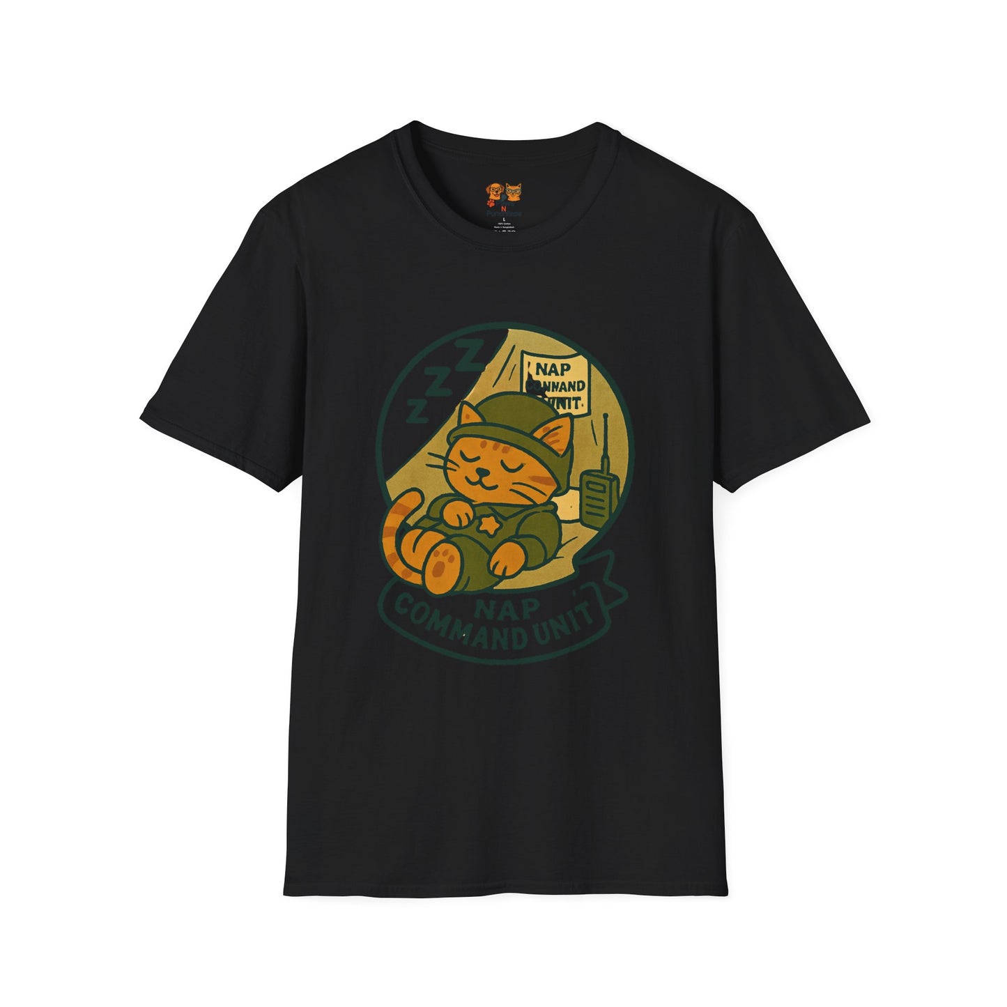 Nap Command Unit T-Shirt — Cute Sleeping Cat Military Patch Tee