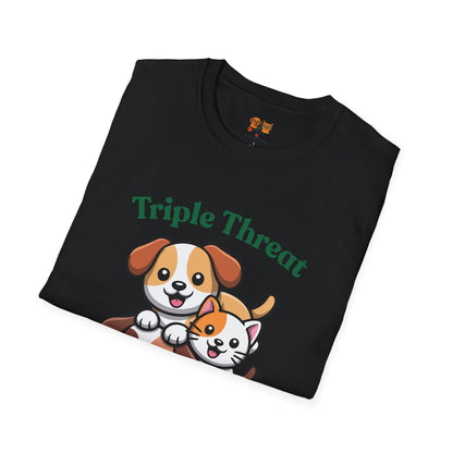 Triple Threat Snacc Edition T-Shirt – Cute Puppy & Kitten Stack Graphic Shirt