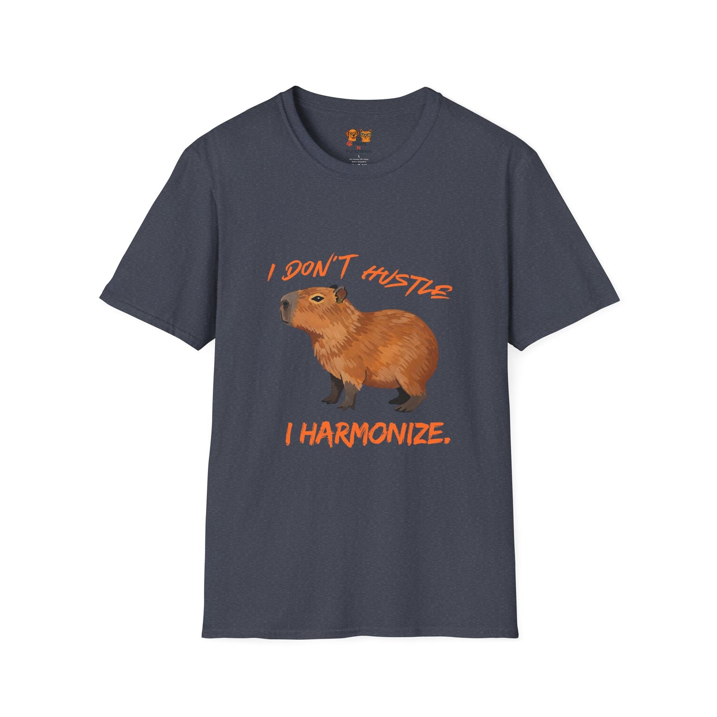 Capybara T-Shirt — "I Don't Hustle, I Harmonize" Cute Animal Graphic Tee