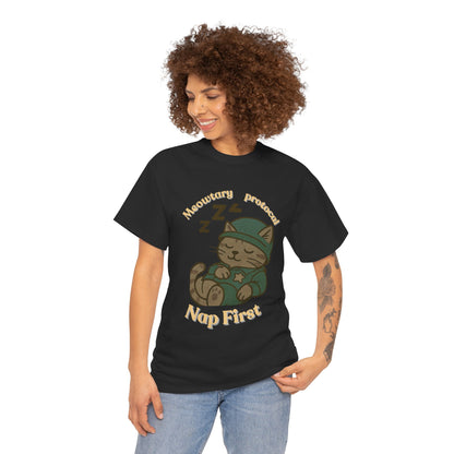 Nap First Cat T-Shirt — Cute Sleeping Kitten Graphic Tee