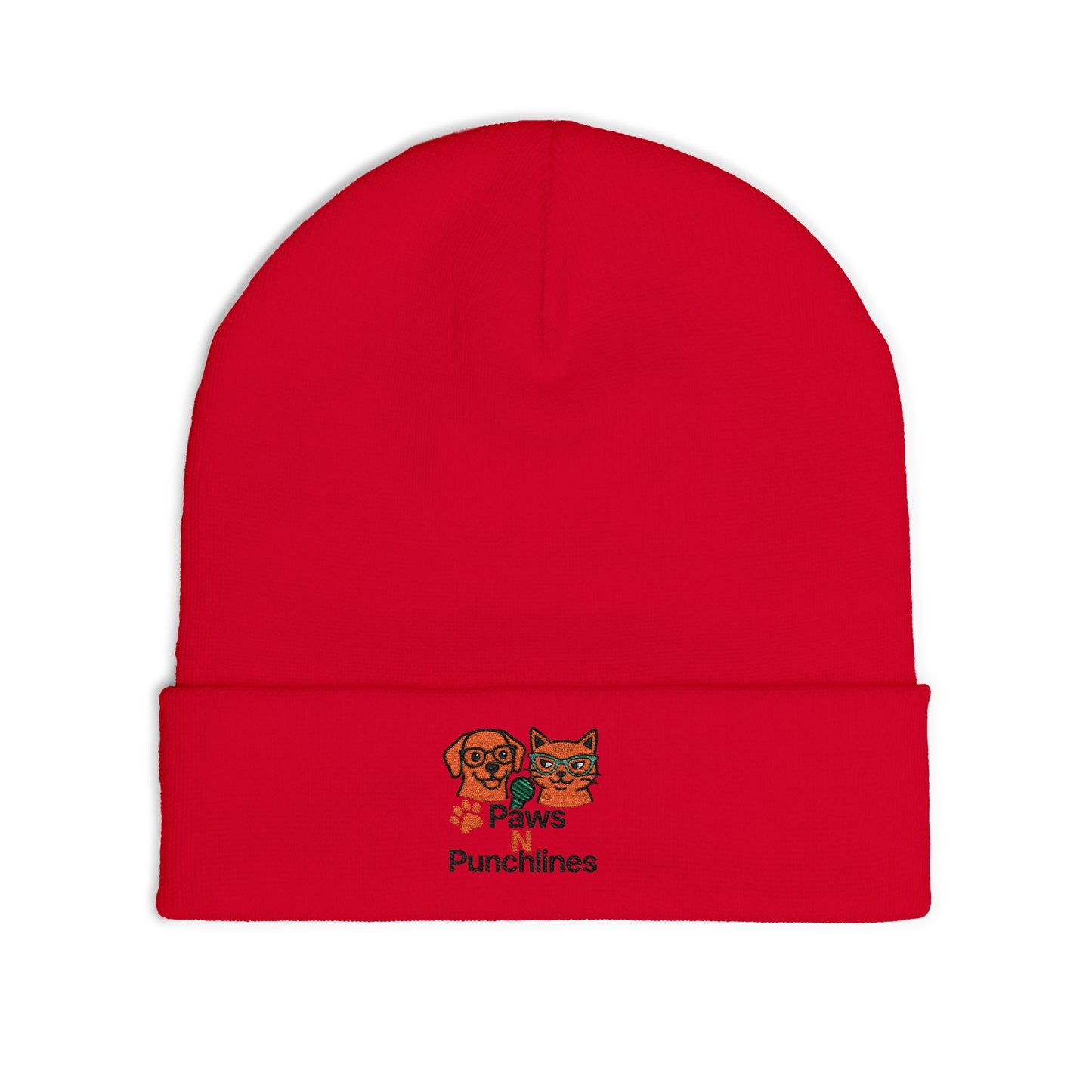 Paws & Punchlines Embroidered Knit Beanie — Cute Dog & Cat Winter Hat