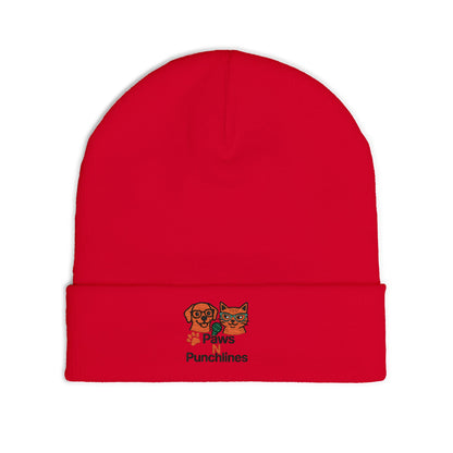 Paws & Punchlines Embroidered Knit Beanie — Cute Dog & Cat Winter Hat