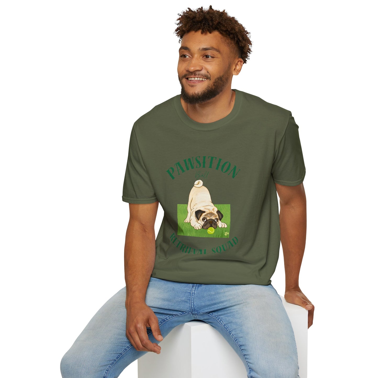 Pawsition Retrieval Squad T-Shirt — Cute Pug Dog Graphic Tee