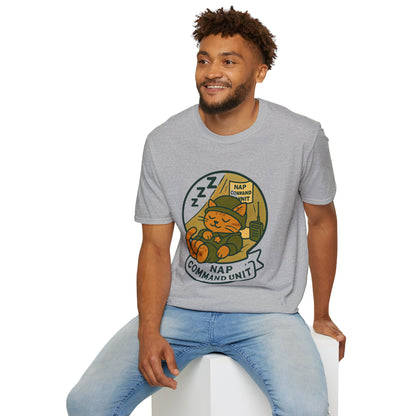 Nap Command Unit T-Shirt — Cute Sleeping Cat Military Patch Tee