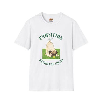 Pawsition Retrieval Squad T-Shirt — Cute Pug Dog Graphic Tee