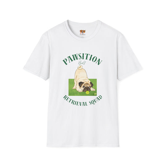 Pawsition Retrieval Squad T-Shirt — Cute Pug Dog Graphic Tee