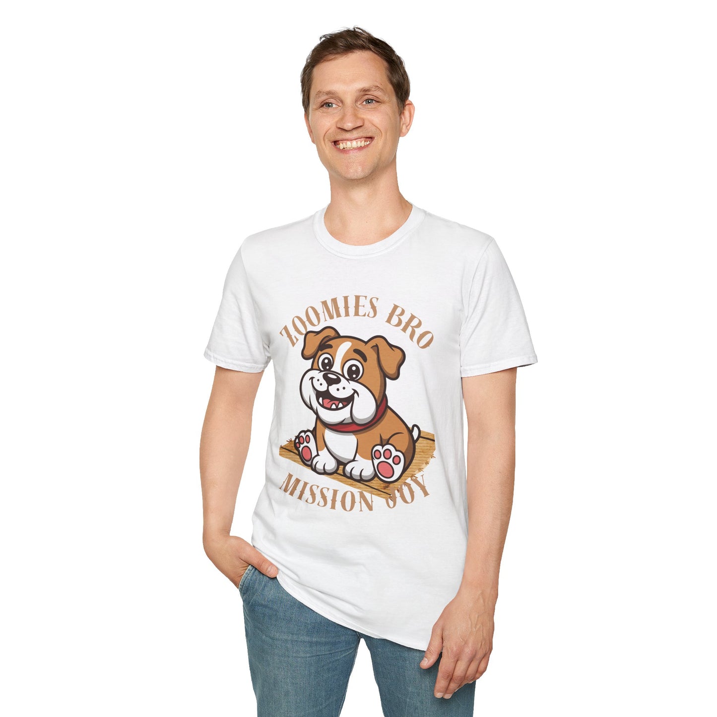 Puppy Graphic T-Shirt — “Zoomies Bro Mission Only” Cute Cartoon Dog Tee